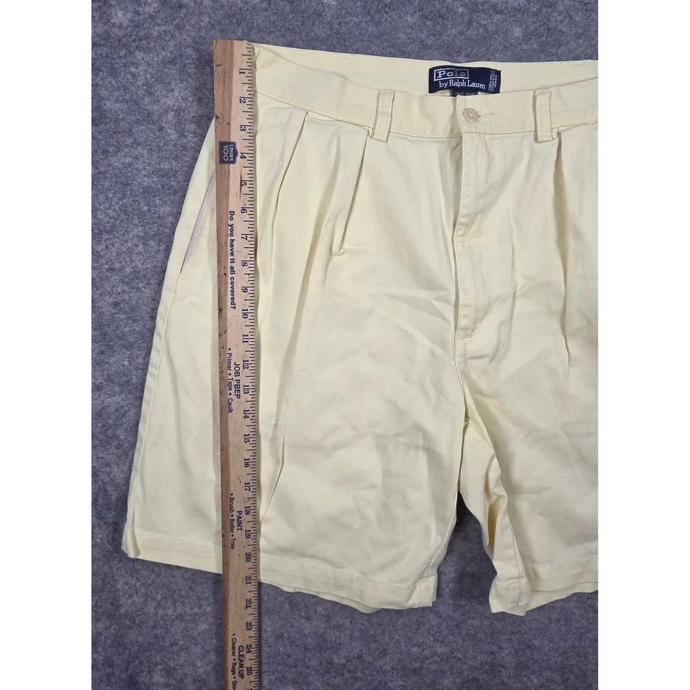 Polo Ralph Lauren Tyler Short Mens 36 Yellow Pleated Chino Shorts *Distressed*